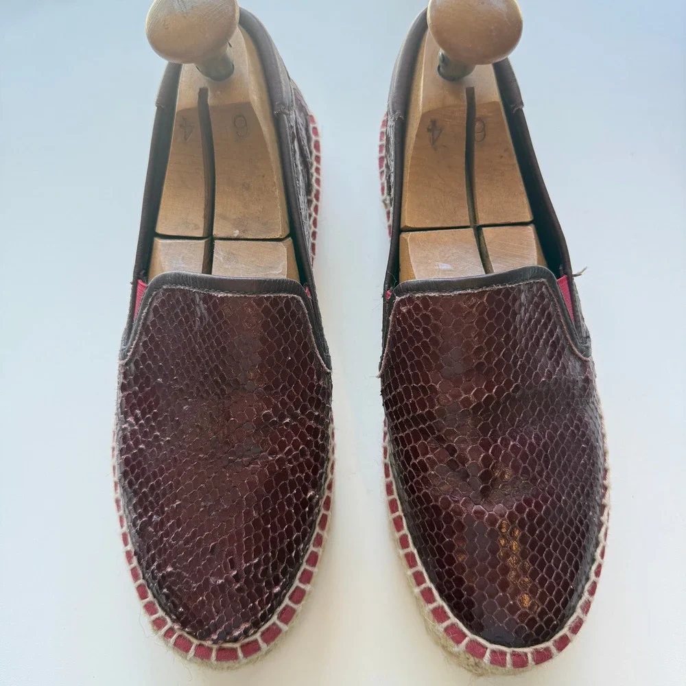 L'Espadrille Tropezienne Burgundy Snakeskin Embossed Leather Espadrille Slip On